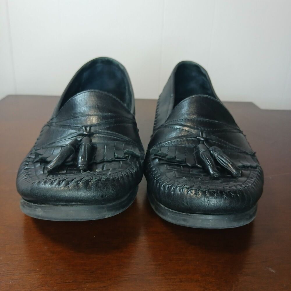 Georgio Brutini Le Glove Bartell Black Leather Woven Tassel Loafers 10.5M